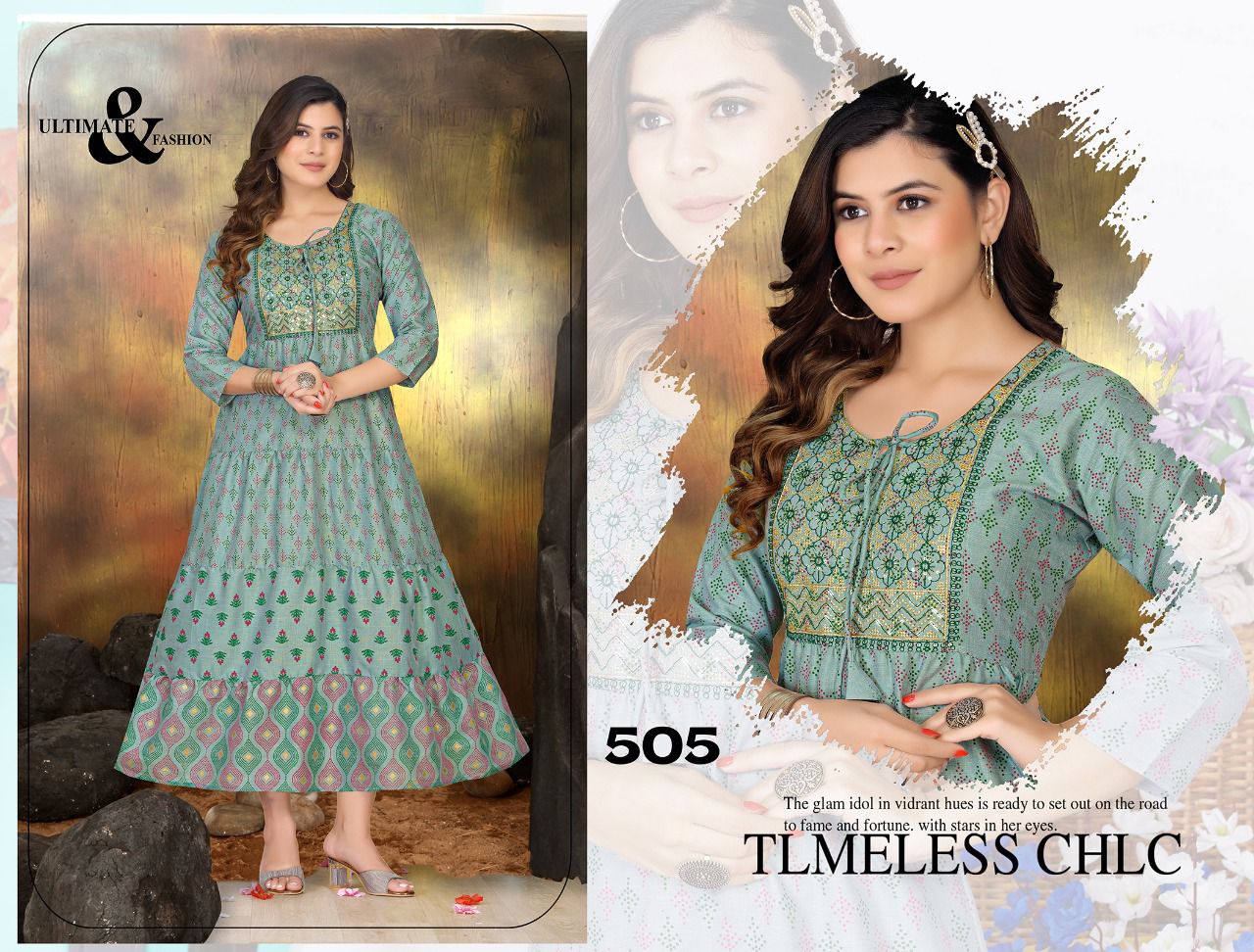 Golden Sunflower Wholesale Long Anarkali Kurti Collection